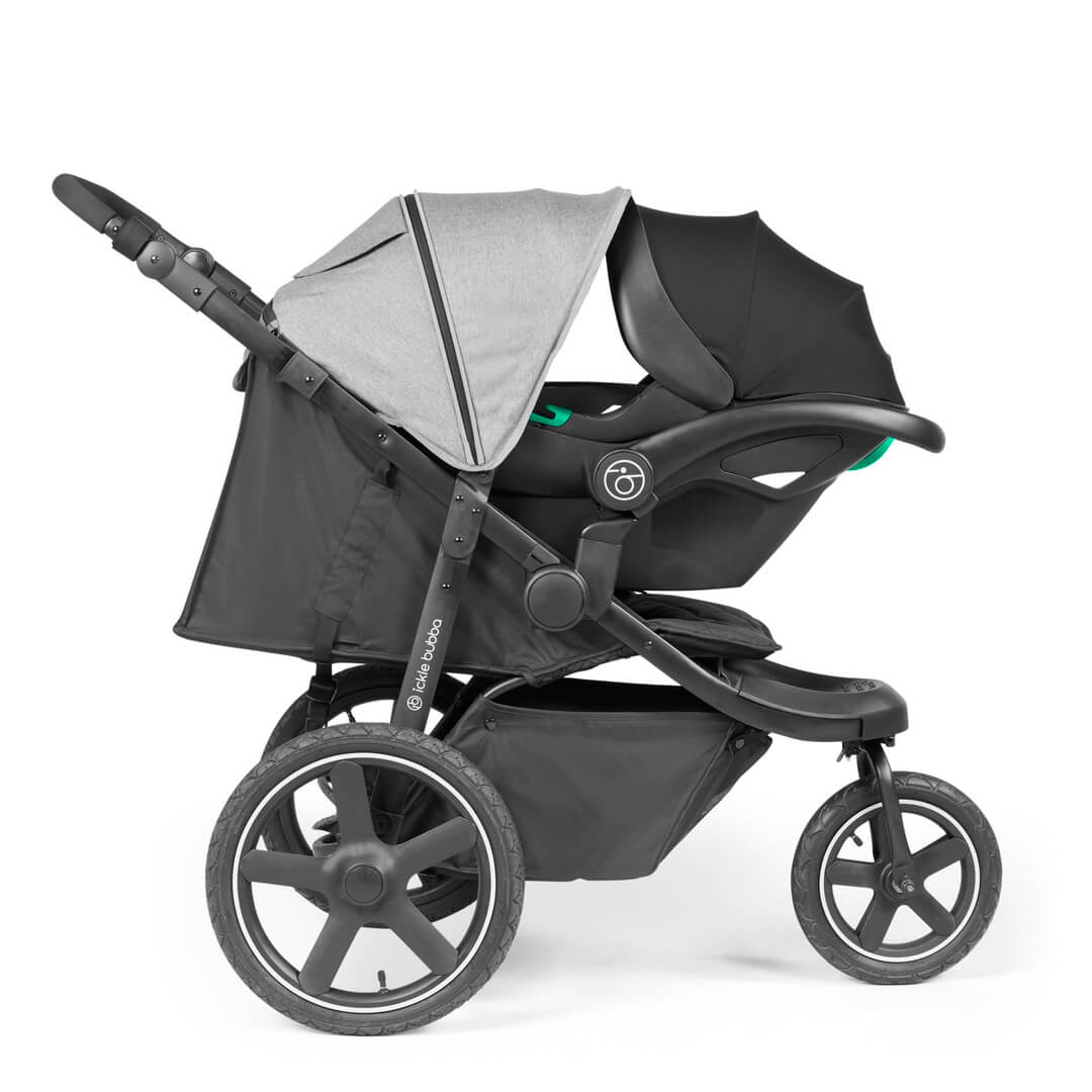 Ickle Bubba Venus Max Jogger Stroller in Space Grey colour with Stratus i-Size car seat attached