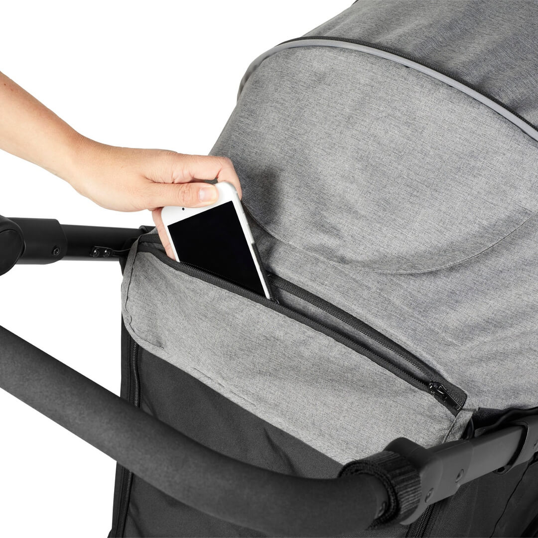 Safety zipped pocket in Ickle Bubba Venus Max Jogger Stroller in Space Grey colour