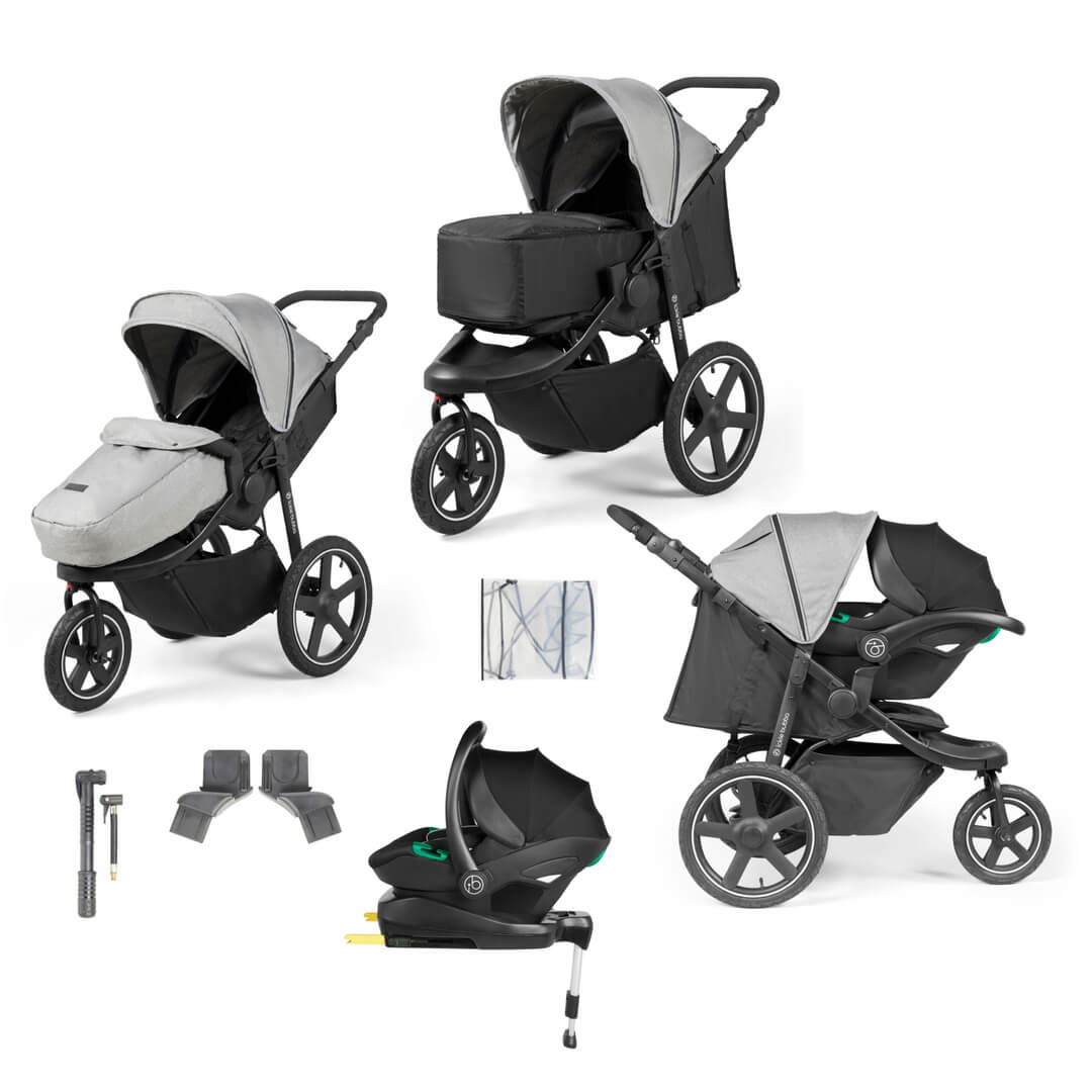 Ickle Bubba Venus Prime Jogger Travel System with Stratus i-Size car seat and ISOFIX base in Space Grey colour