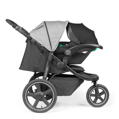 Ickle Bubba Venus Prime Jogger Stroller in Space Grey colour with Stratus i-Size Car Seat attached