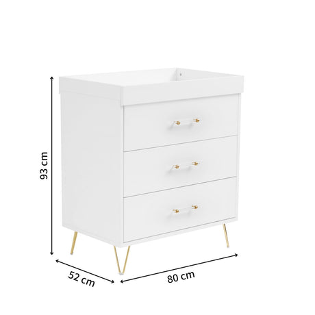 Babymore Kimi Acrylic Nursery Chest Changer with dimensions