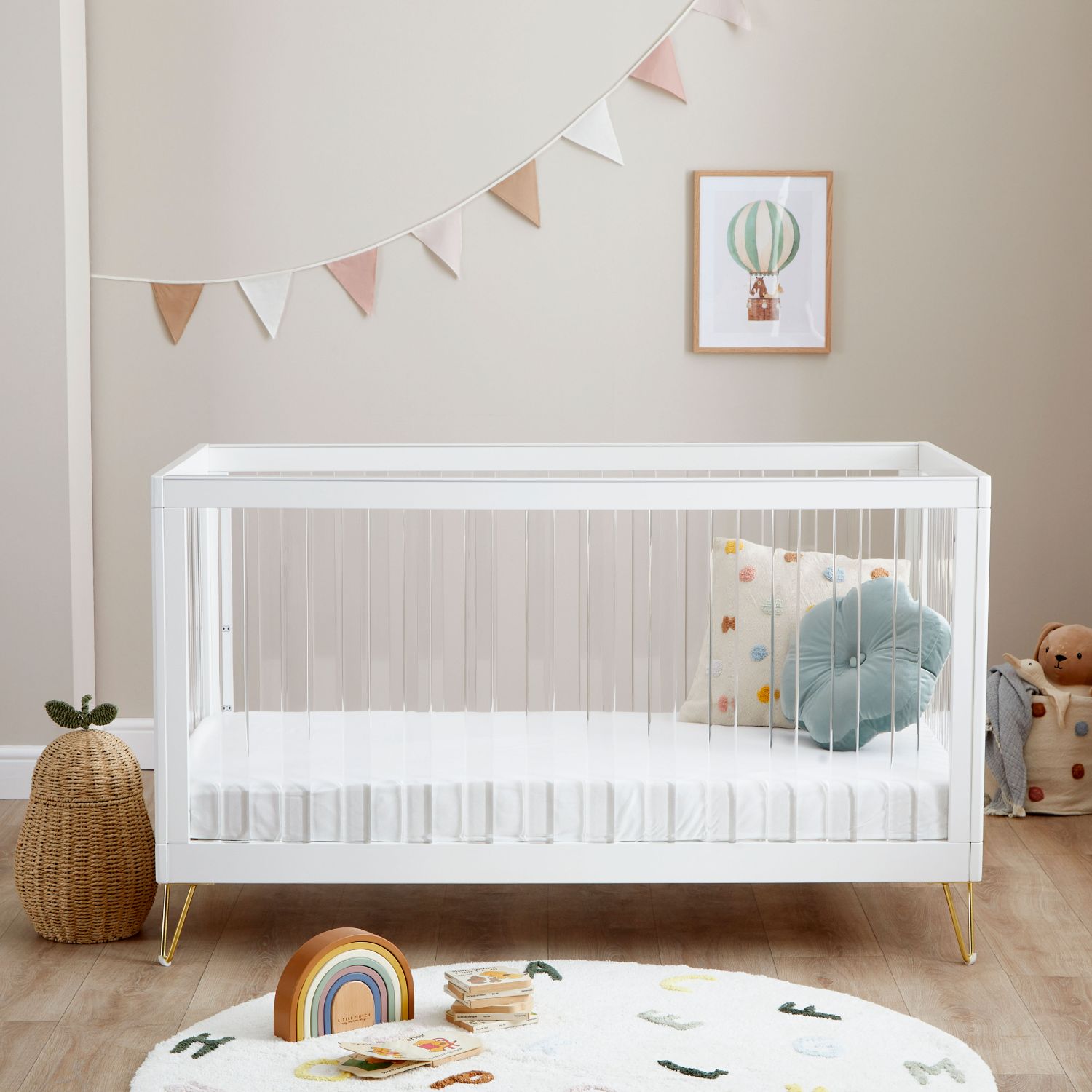 Babymore Kimi XL Acrylic Cot Bed in White colour