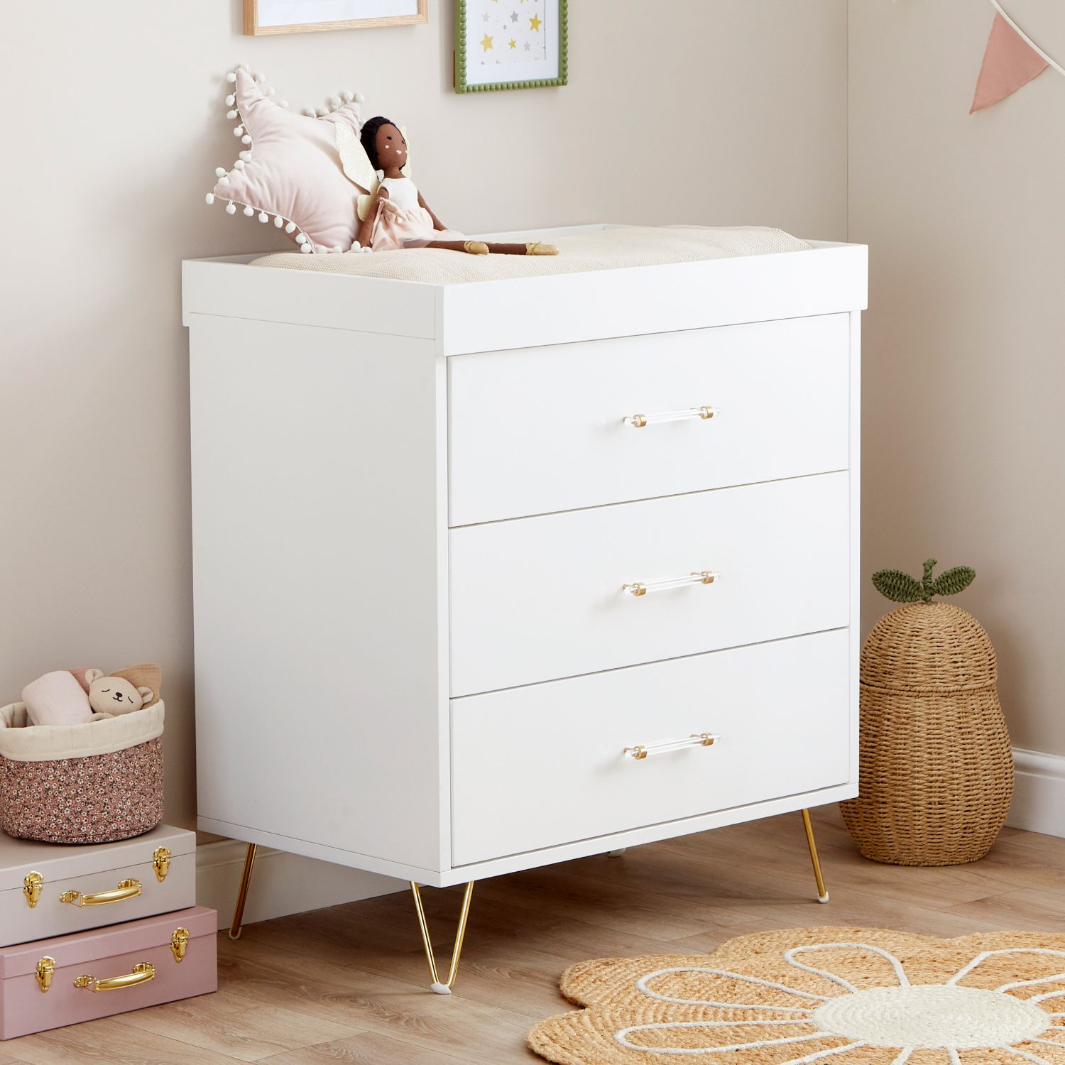 Babymore Kimi Acrylic Nursery Chest Changer in White colour