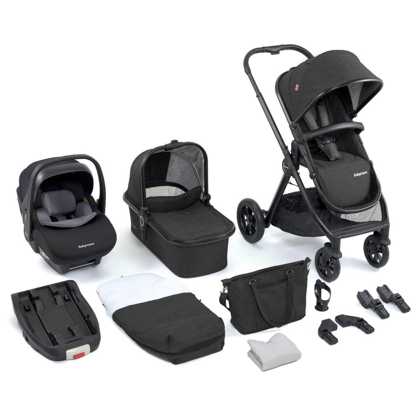 Babymore MeMore V2 Travel System + Pecan iSize Car Seat + ISOFIX Base