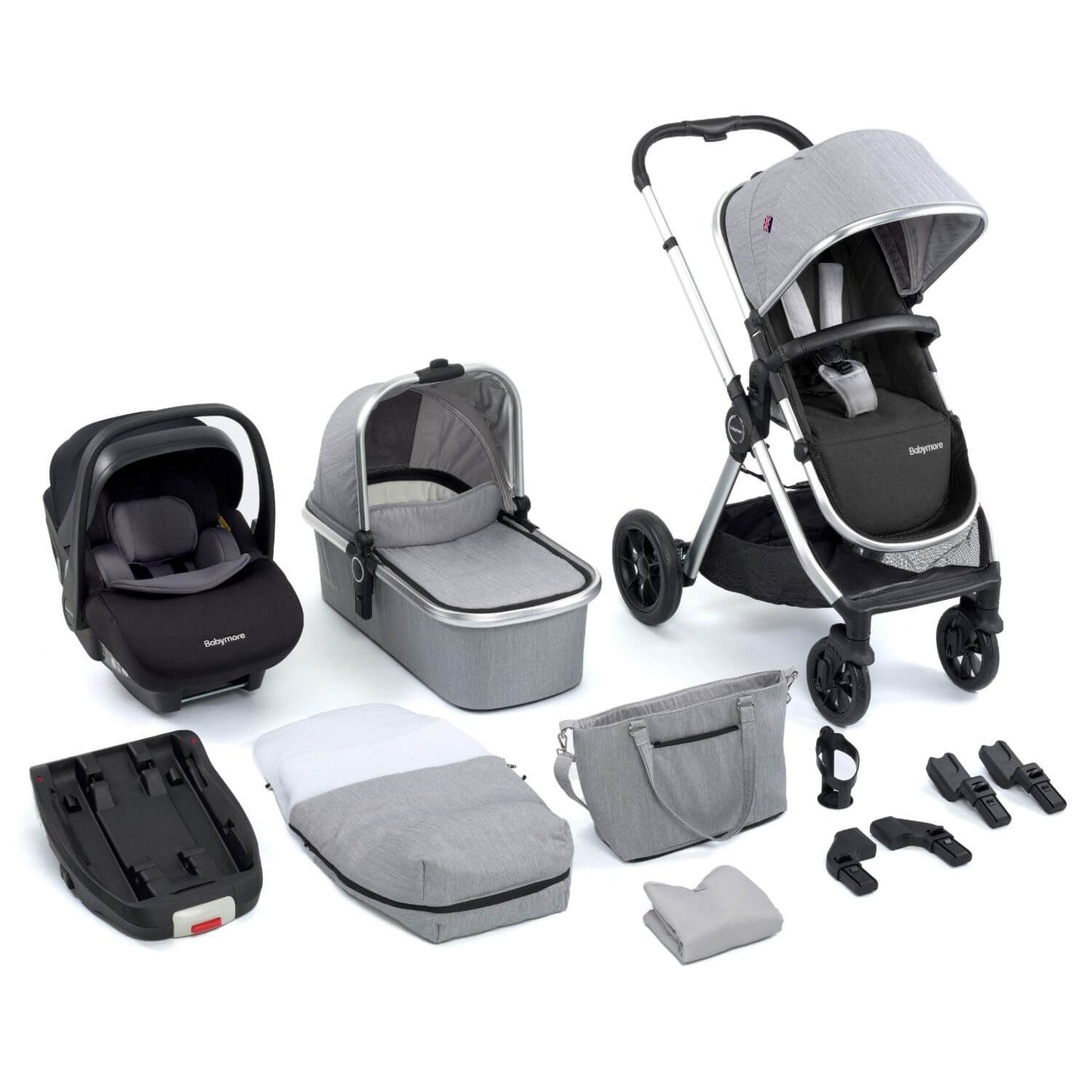 Babymore MeMore V2 Travel System + Pecan iSize Car Seat + ISOFIX Base