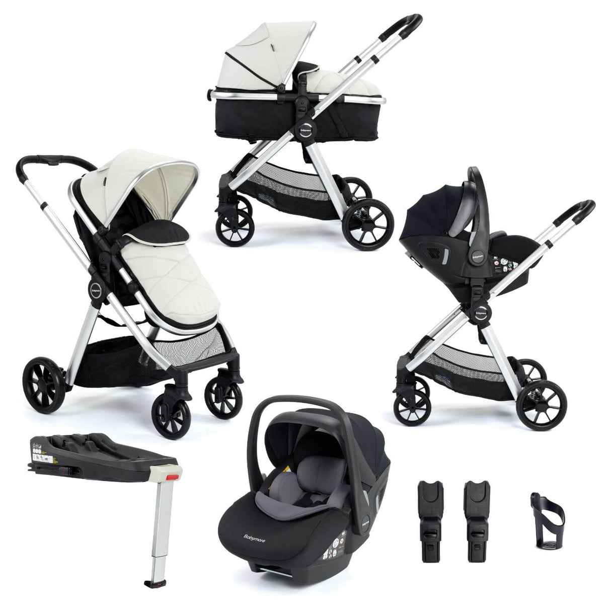 Babymore Mimi Travel System + Pecan Car Seat + ISOFIX Base