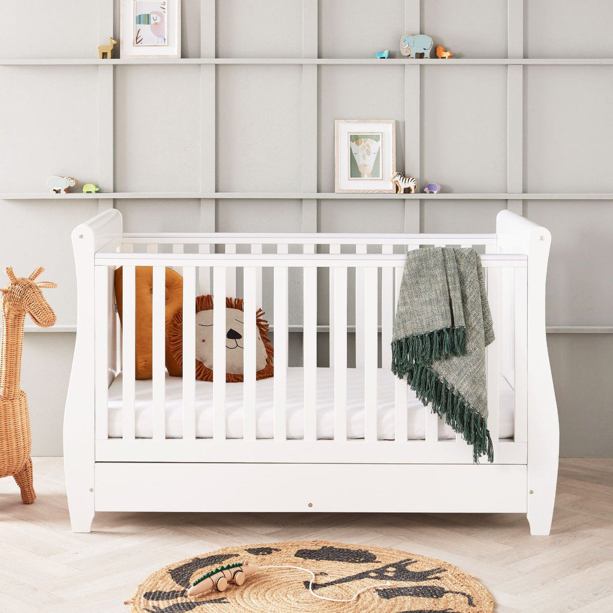 Babymore Solid Pine Stella Sleigh Cot Bed For 0-5yrs