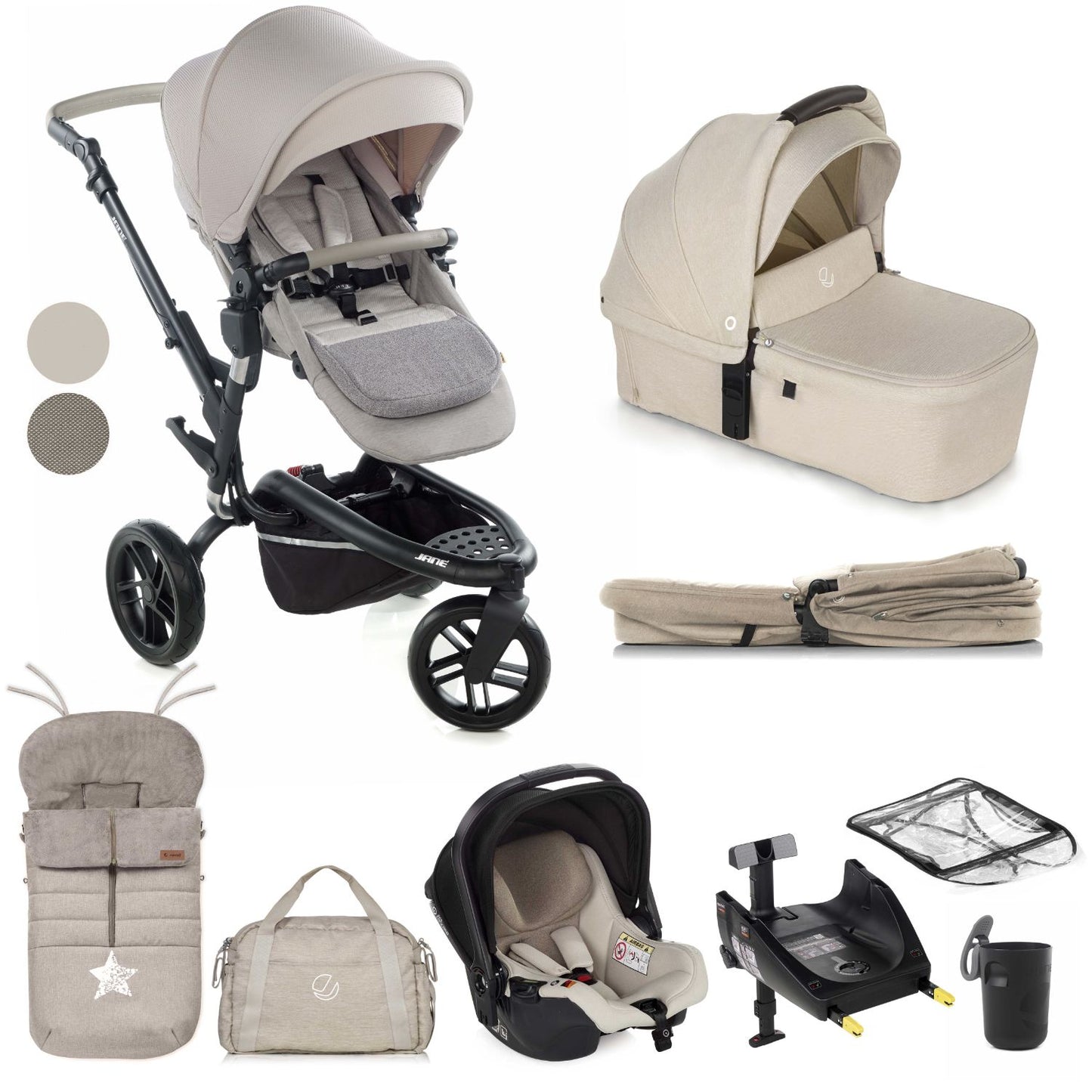 Jané Trider + Sweet Carrycot + Koos iSize 3-in-1 Travel System (10 piece bundle)