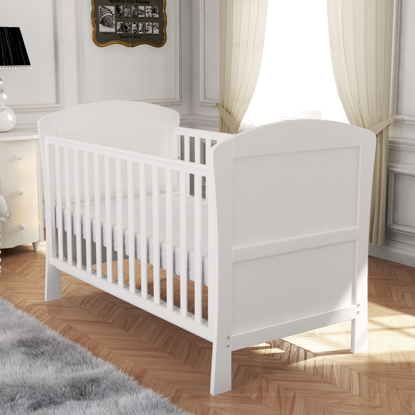 Babymore Solid Wood Aston 2-in-1 Drop Side Cot Bed (0-5yrs)