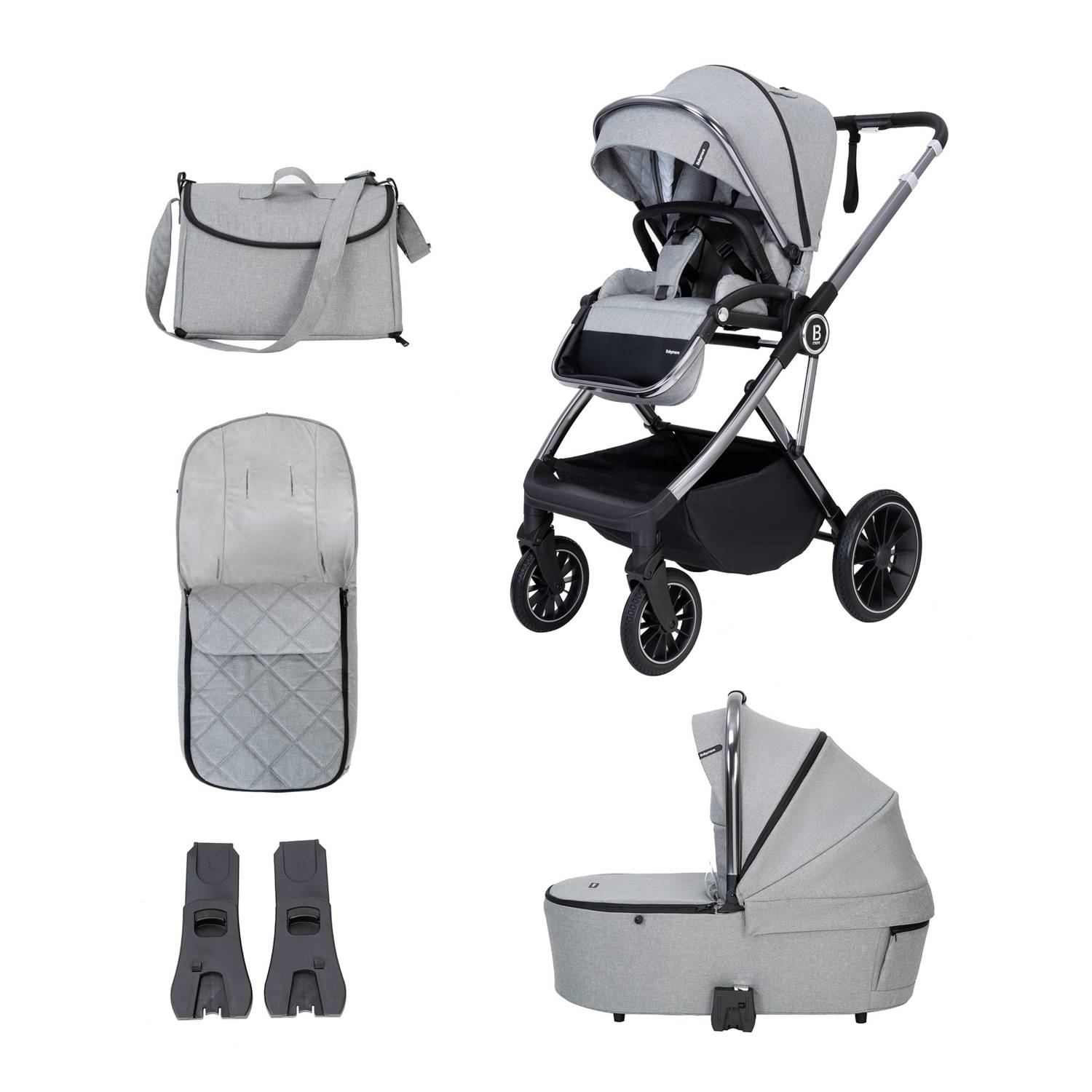 The inclusions in Babymore Chia 2-in-1 Pram Pushchair bundle