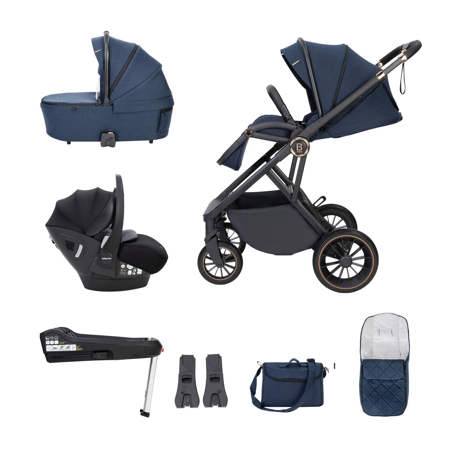 Babymore Chia 3-in-1 Travel System with Pecan Car Seat and ISOFIX Base