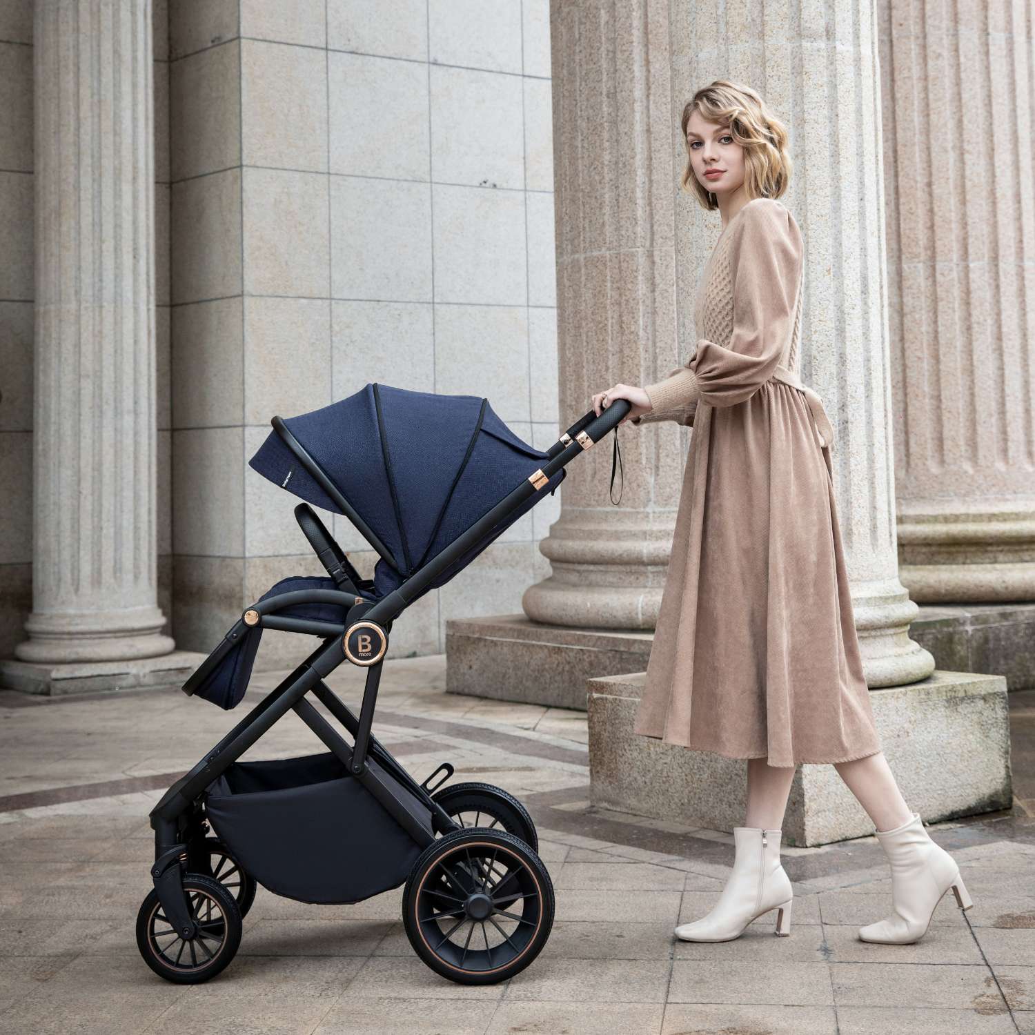 Babymore Chia Pushchair in Midnight Blue with Seat Unit attached