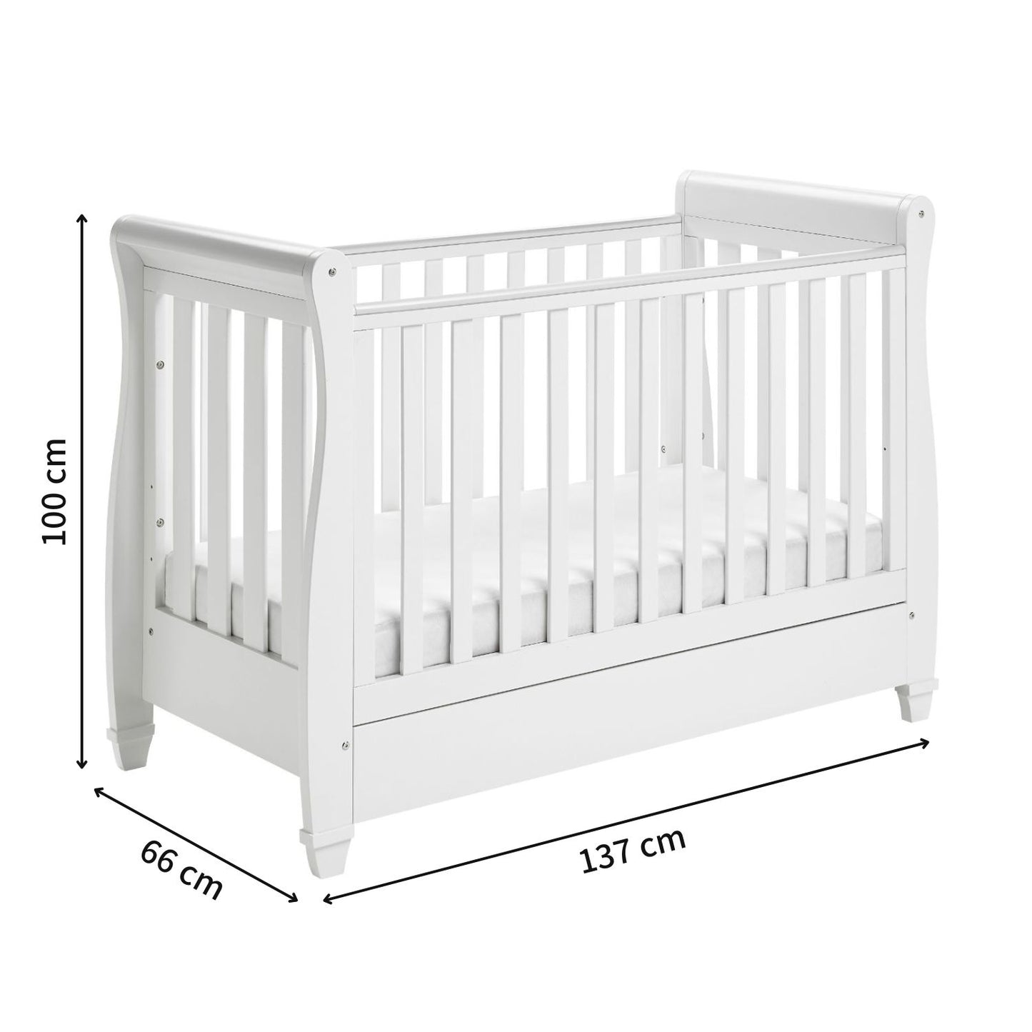 Babymore 2-in-1 Eva Sleigh Drop Side Cot Bed With Drawer Storage (0-4yrs)
