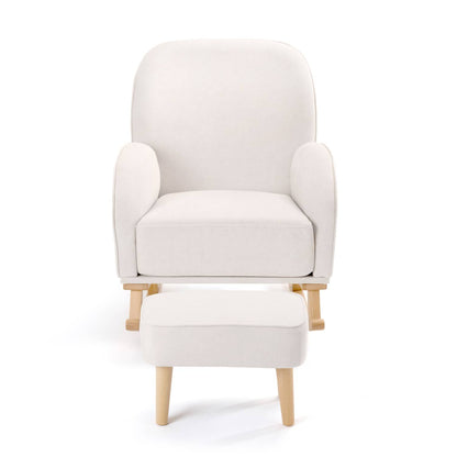 A frontal view of the premium Babymore Freya Nursing Chair with Footstool set in elegant Cream colour.