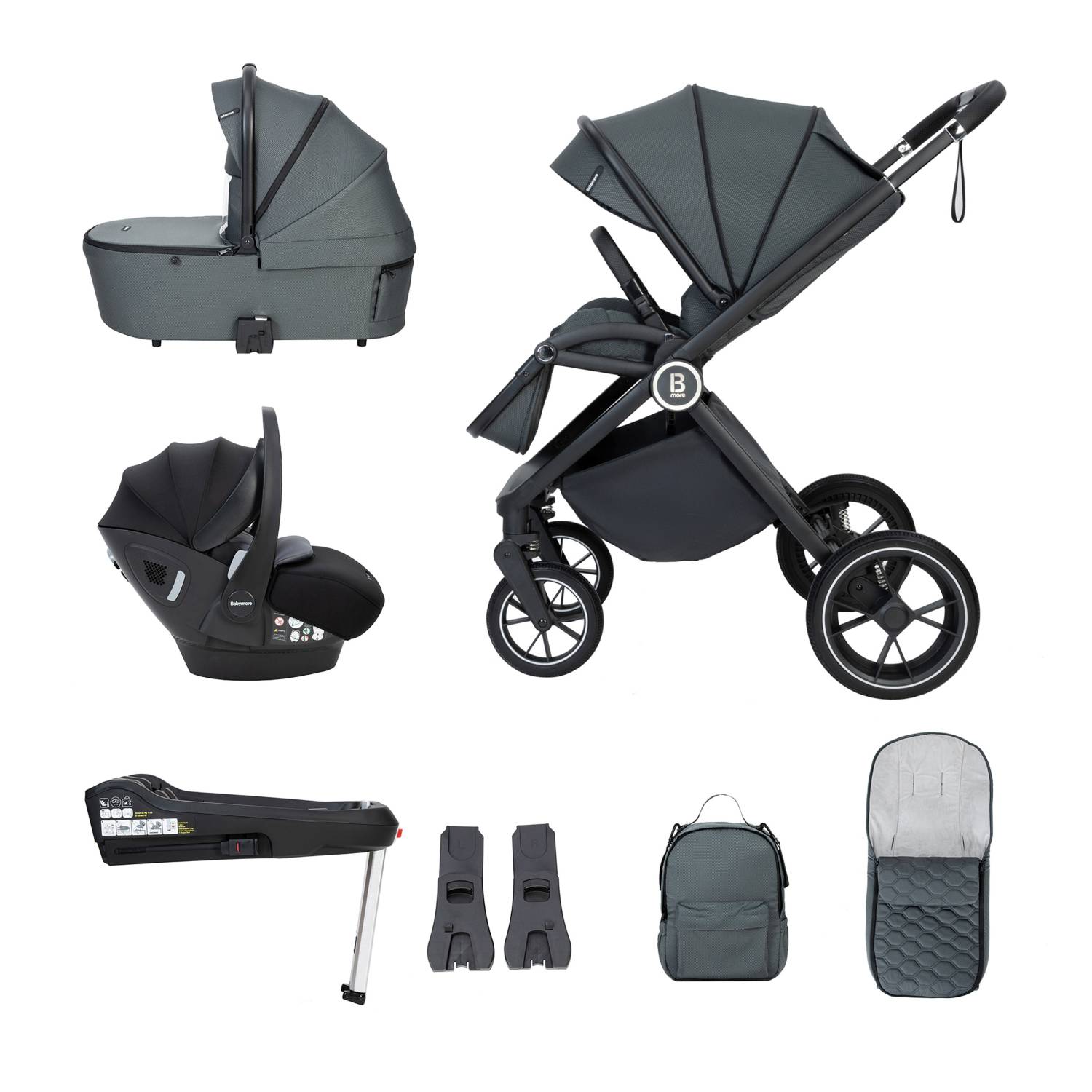 Babymore Kai 3-in-1 Travel System with Pecan Car Seat and ISOFIX Base