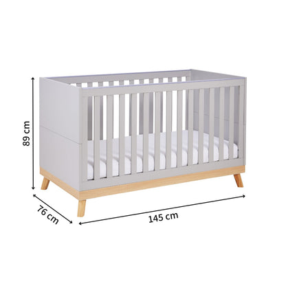 Babymore Mona Cot Bed - Adjustable Base - Teething Rail - 2-in-1 Conversion