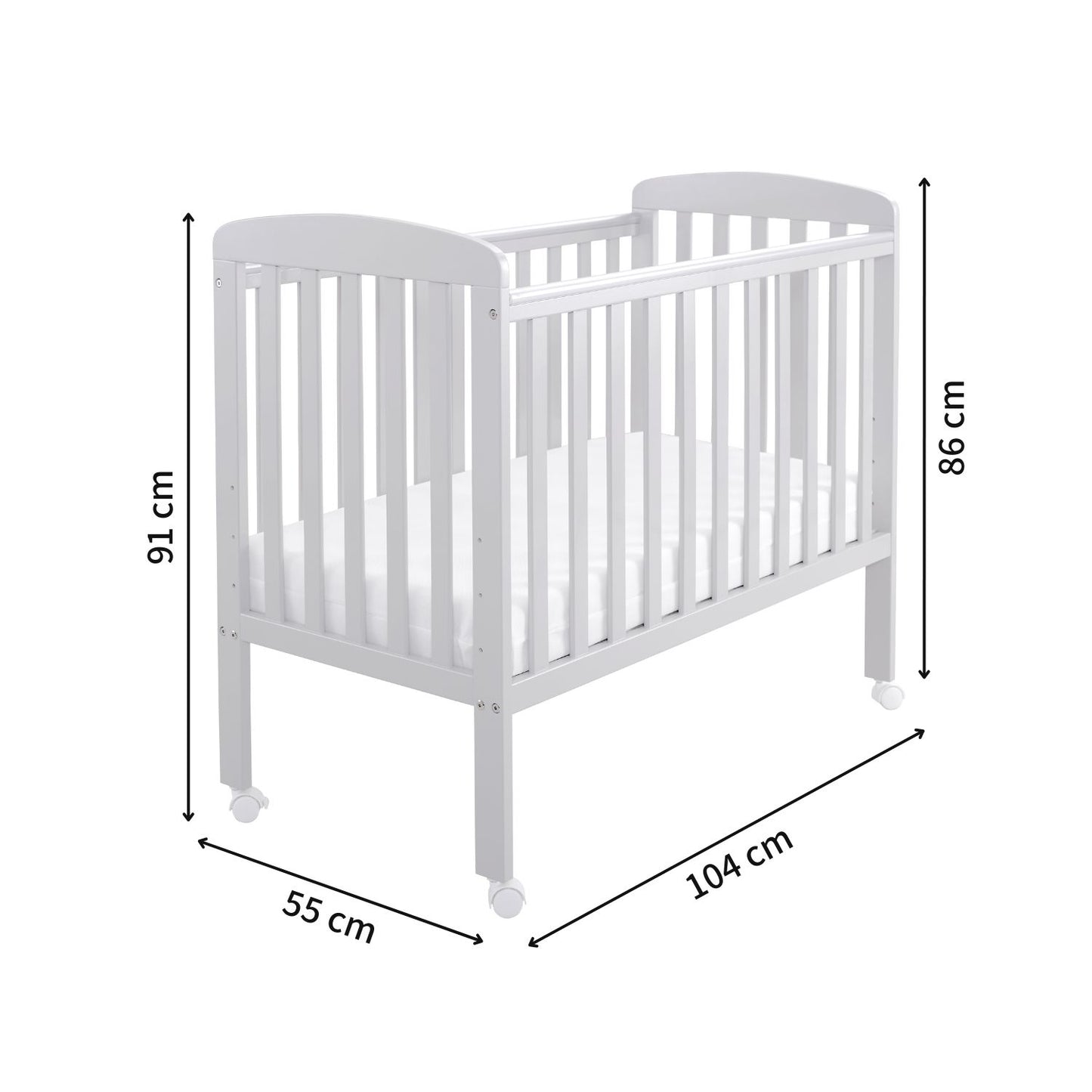 Babymore Space Saver Cot - Compact Size - Teething Rail (0-12months)