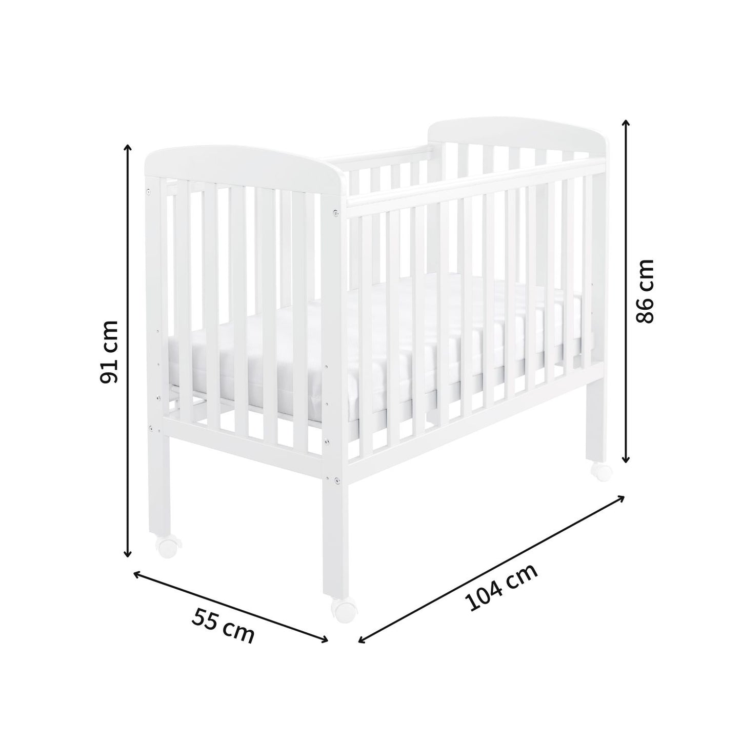 Babymore Space Saver Cot - Compact Size - Teething Rail (0-12months)