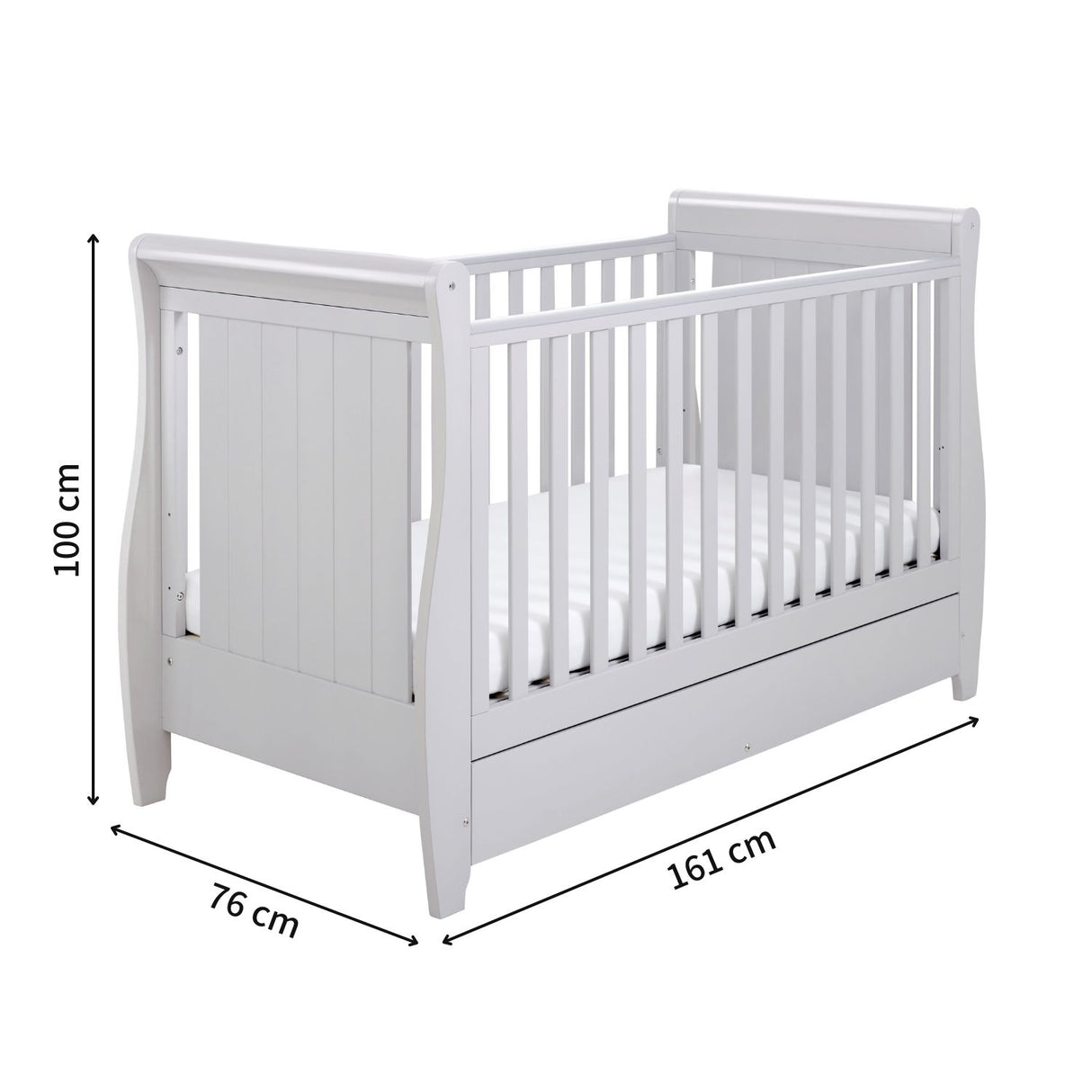 Babymore Solid Pine Stella Sleigh Cot Bed For 0-5yrs