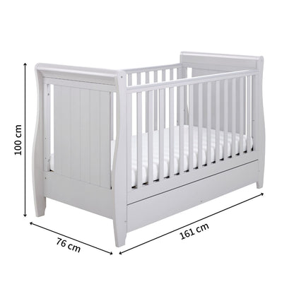 Babymore Solid Pine Stella Sleigh Cot Bed For 0-5yrs