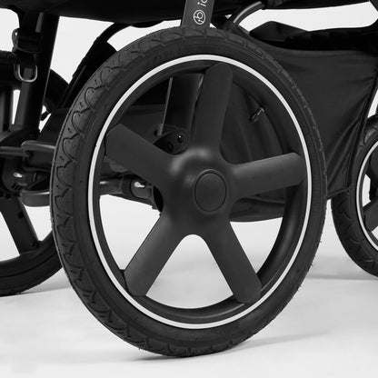 Close-up shot of wheels on Ickle Bubba Venus Max Jogger Stroller in Space Grey colour