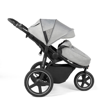 Side view of Ickle Bubba Venus Prime Jogger Stroller in Space Grey colour with foot warmer