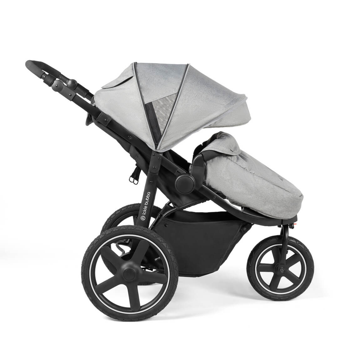 Side view of Ickle Bubba Venus Max Jogger Stroller in Space Grey colour with foot warmer