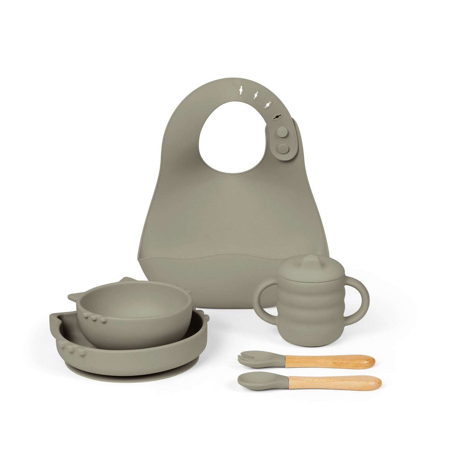 Ickle Bubba 6-Piece Silicone Baby Feeding Set in Sage Green colour