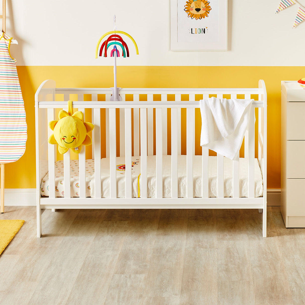 Ickle Bubba Coleby Classic Cot Bed in a yellow nursery room