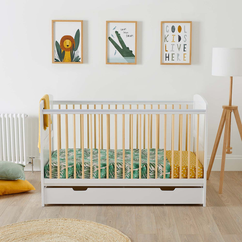 Ickle Bubba Coleby Scandi 2-in-1 Cot Bed with Under Drawer (0-4yrs)