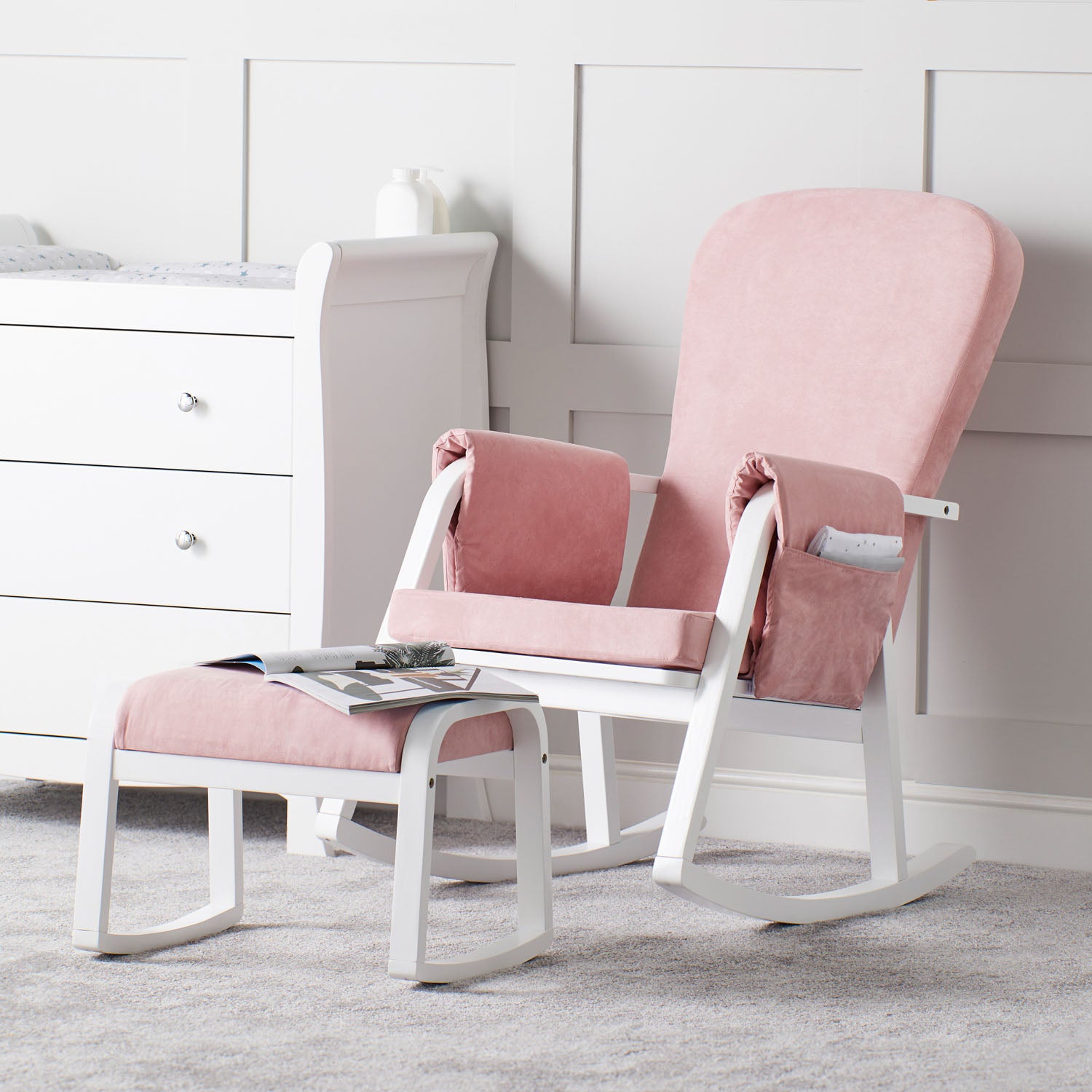 Ickle Bubba Dursley Rocking Chair and Stool Set in Blush Pink colour