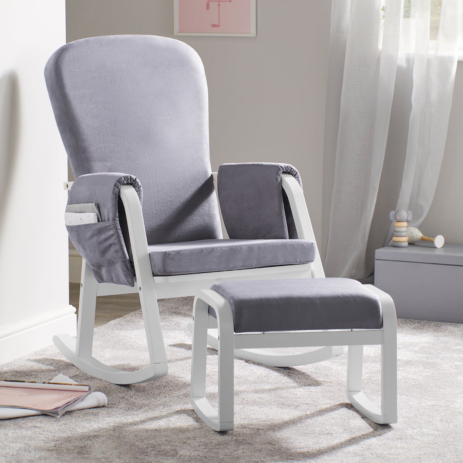 Ickle Bubba Dursley Rocking Chair and Stool Set in Pearl Grey colour