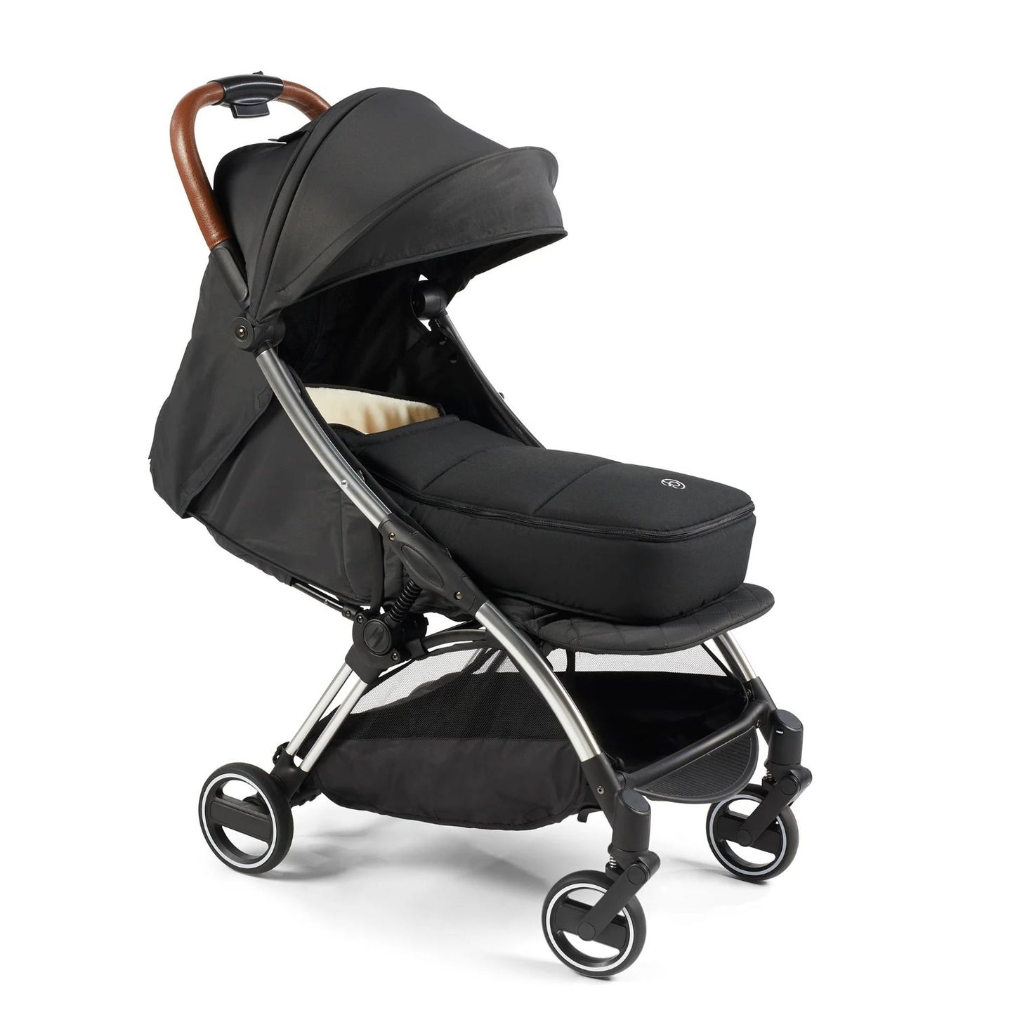 Ickle Bubba Newborn Cocoon in Black colour attached to an Ickle Bubba black pushchair