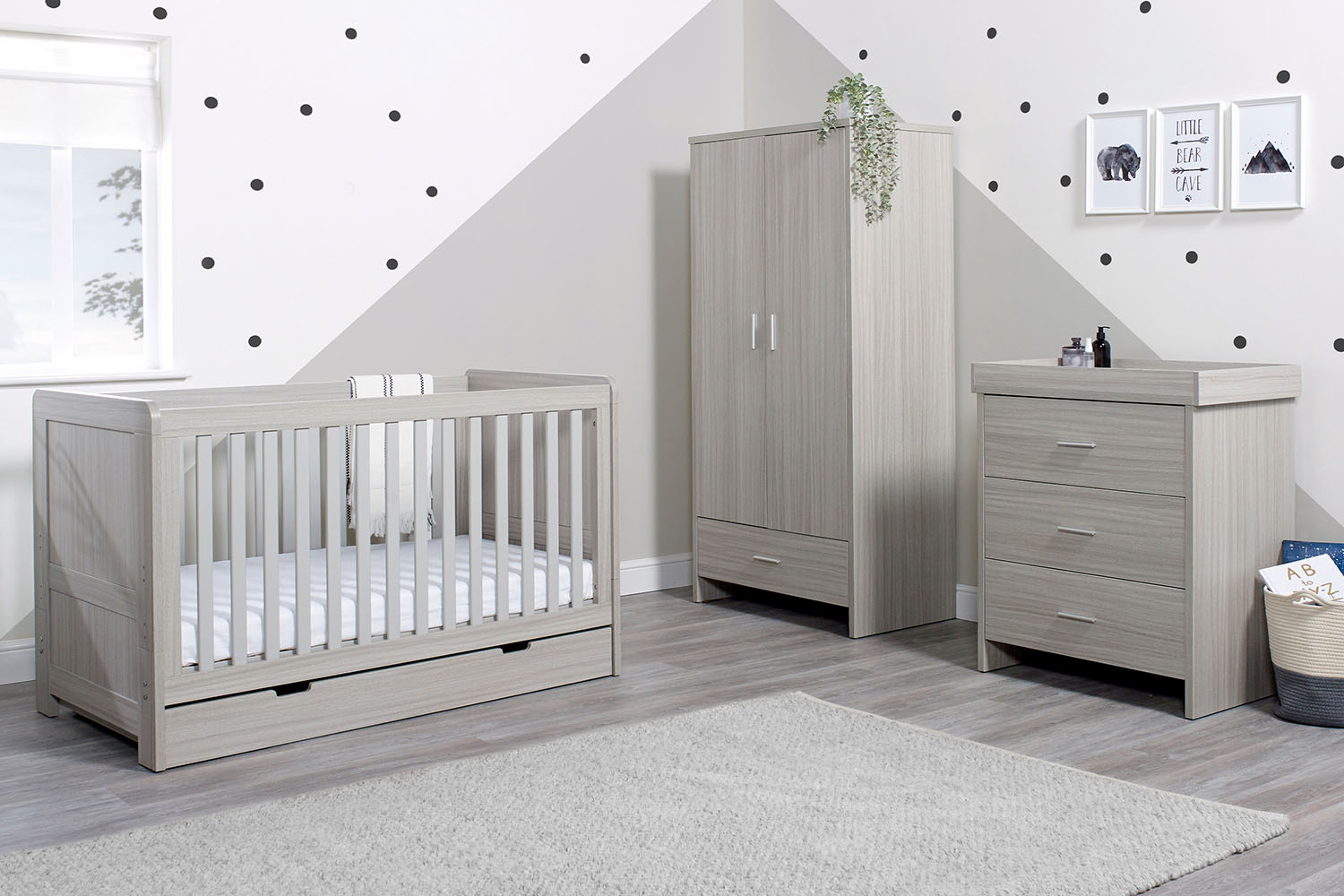 angled shot of Ickle Bubba Pembrey 2-in-1 Cot Bed in Ash Grey with White colour