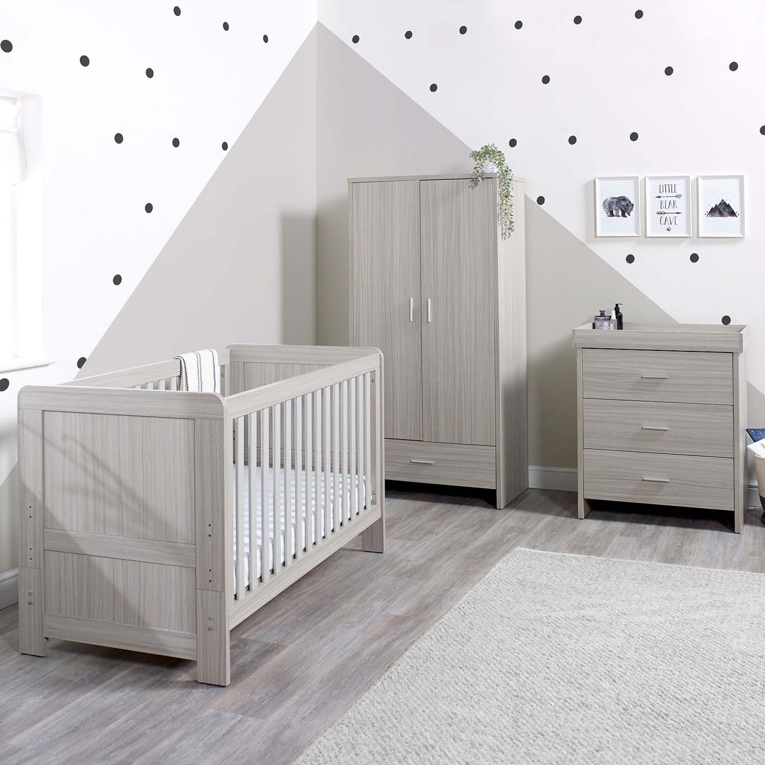 Ickle Bubba Pembrey 2-in-1 Cot Bed in Ash Grey and White colour