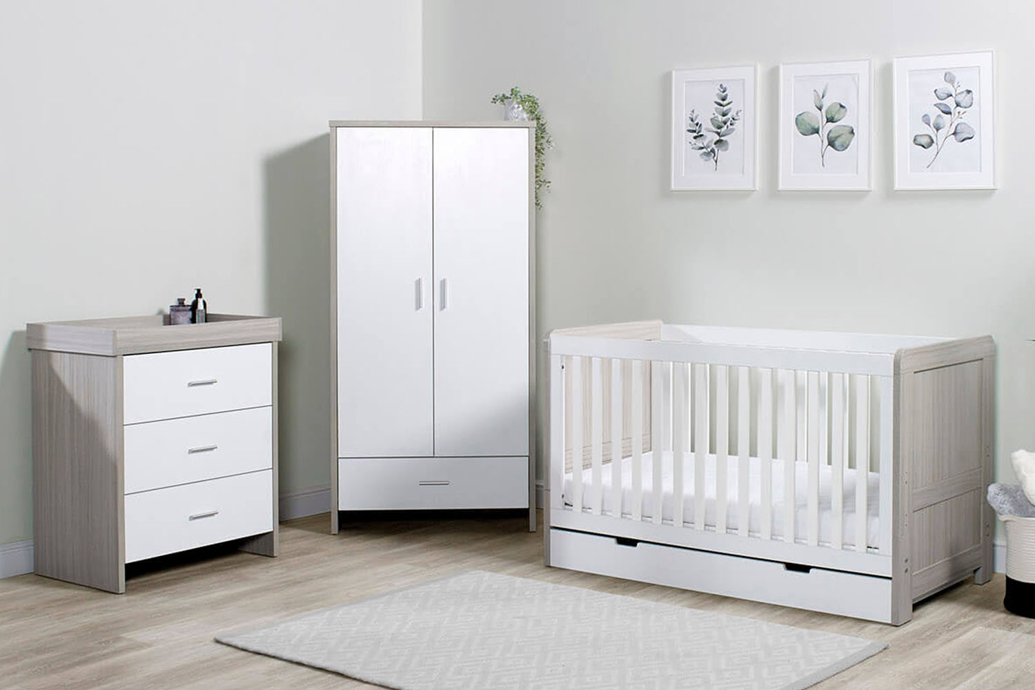 Ickle Bubba Pembrey 2-in-1 Cot Bed in Ash Grey and White colour