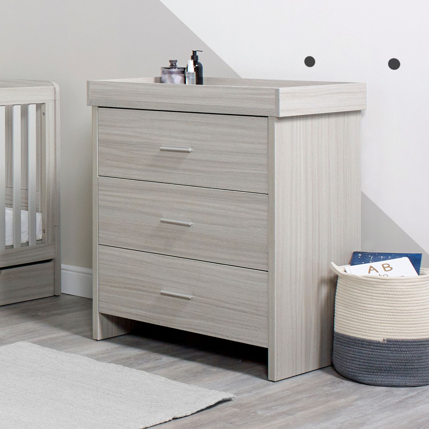 Ickle Bubba Pembrey Nursery Changing Unit and Chest of Drawers in Ash Grey colour