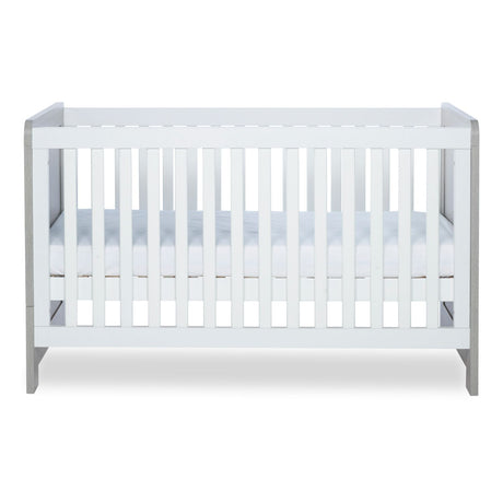 Middle mattress height position in Ickle Bubba Pembrey Cot Bed in Ash Grey and White colour with All Seasons Premium Pocket Sprung Mattress