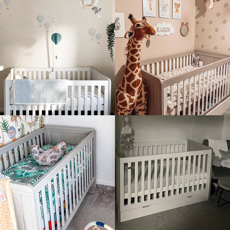 four different nursery rooms with Ickle Bubba Pembrey 2-in-1 Cot Bed