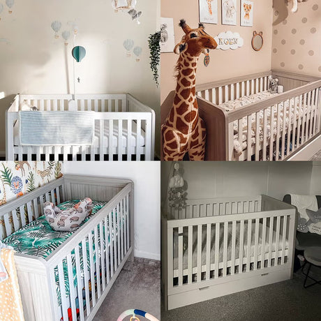 photo grid showing four different nursery rooms with Ickle Bubba Pembrey 2-in-1 Cot Bed