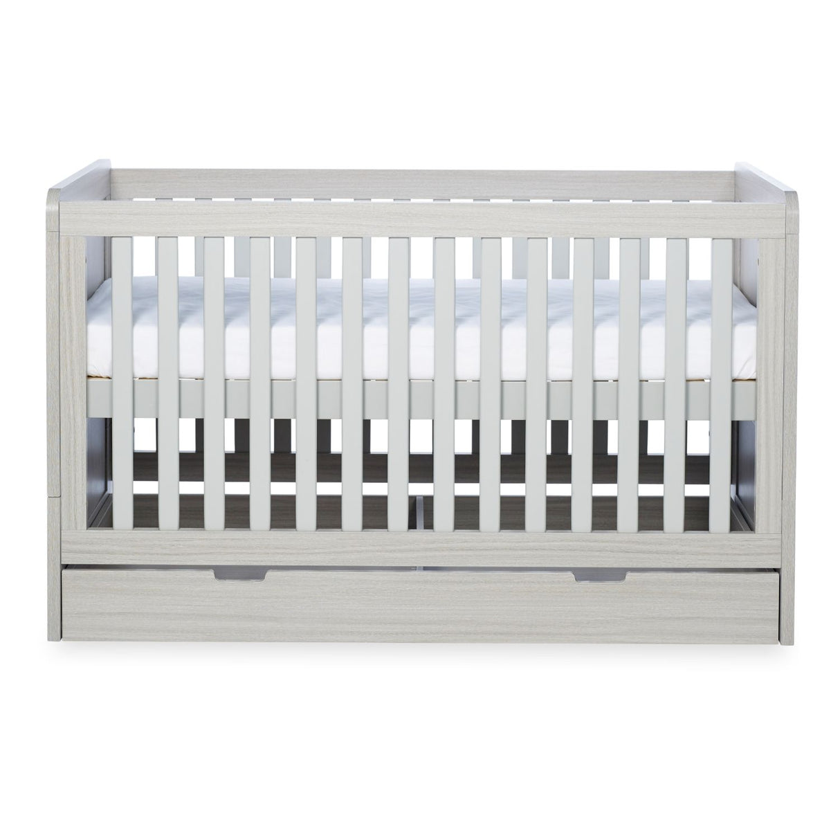 Highest mattress height position in Ickle Bubba Pembrey 2-in-1 Cot Bed with Under Drawer in Ash Grey colour