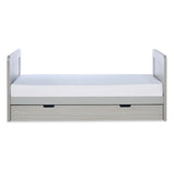 Front angle of Ickle Bubba Pembrey Cot Bed with Under Drawer in Ash Grey colour in toddler bed mode