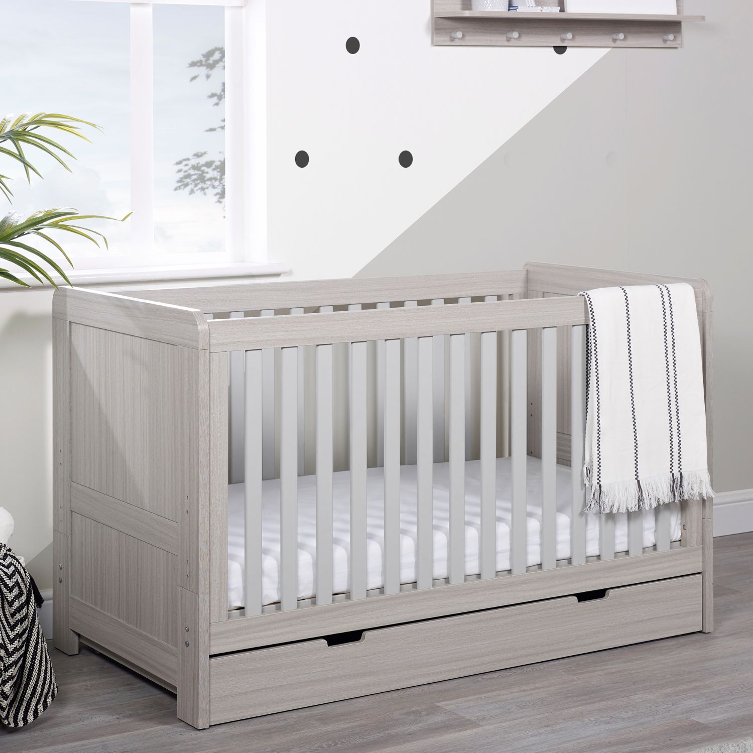 Ickle Bubba Pembrey 2-in-1 Cot Bed with Under Drawer in Ash Grey colour