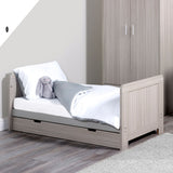 Ickle Bubba Pembrey 2-in-1 Cot Bed with Under Drawer in Ash Grey colour with All Seasons Premium Pocket Sprung Mattress converted into a toddler bed