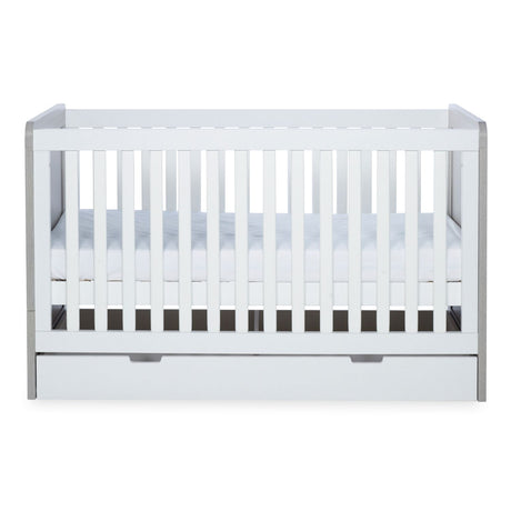 Middle mattress height position in Ickle Bubba Pembrey 2-in-1 Cot Bed with Under Drawer in Ash Grey and White colour with All Seasons Premium Pocket Sprung Mattress