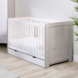 Ickle Bubba Pembrey 2-in-1 Cot Bed with Under Drawer in Ash Grey colour with All Seasons Premium Pocket Sprung Mattress