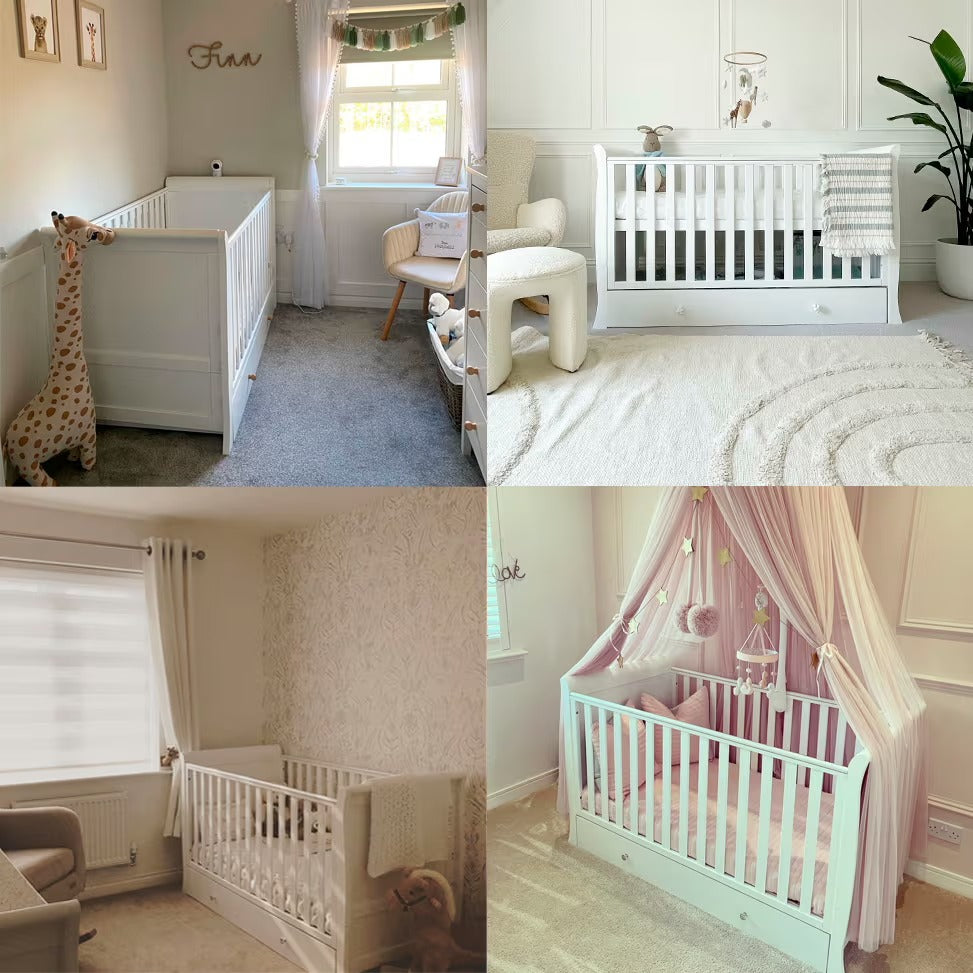 Ickle Bubba Snowdon Classic Cot Bed in four diffrerent nursery rooms