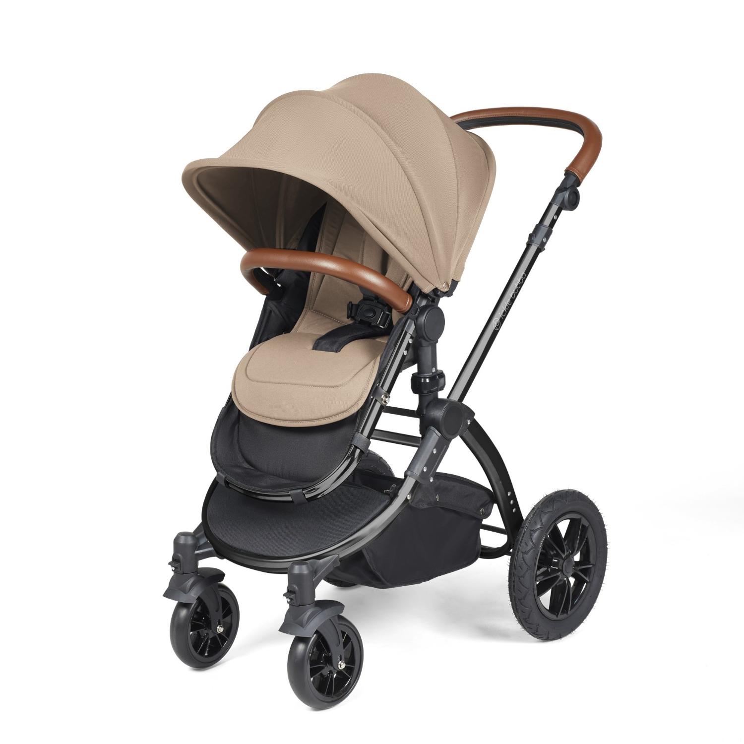 Ickle Bubba Stomp Luxe Pushchair with seat unit attached in Desert beige colour with tan handle