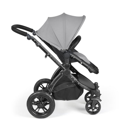 Side view of Ickle Bubba Stomp Luxe Pushchair with seat unit attached in Pearl Grey colour