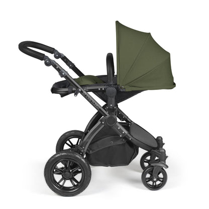 Recline position of Ickle Bubba Stomp Luxe Pushchair in Woodland green colour
